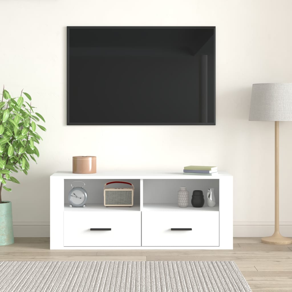 TV-taso valkoinen 100x35x40 cm tekninen puu - Sisustajankoti.fi
