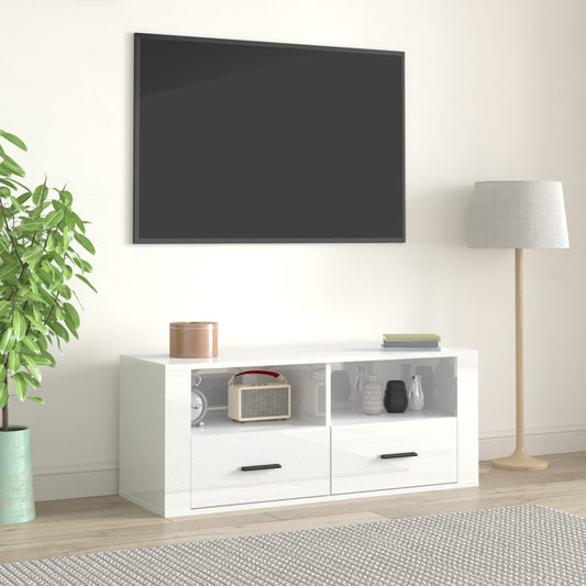 TV-taso korkeakiilto valkoinen 100x35x40 cm tekninen puu - Sisustajankoti.fi