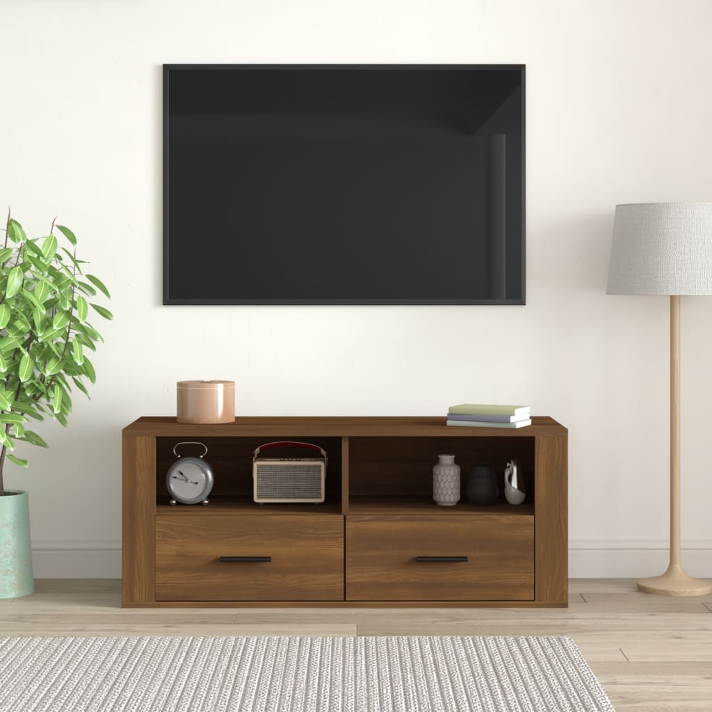 TV-taso ruskea tammi 100x35x40 cm tekninen puu - Sisustajankoti.fi