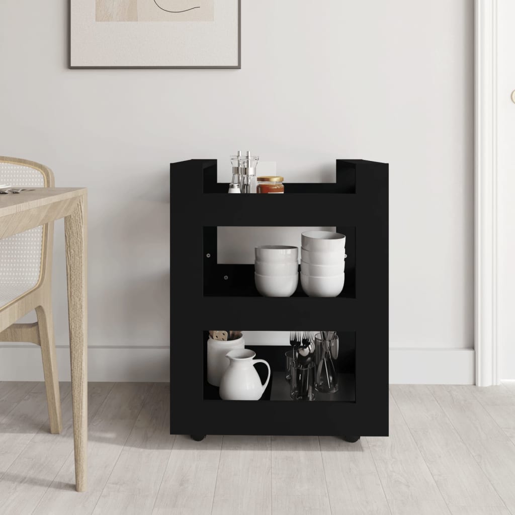 Keittiövaunu musta 60x45x80 cm tekninen puu - Sisustajankoti.fi
