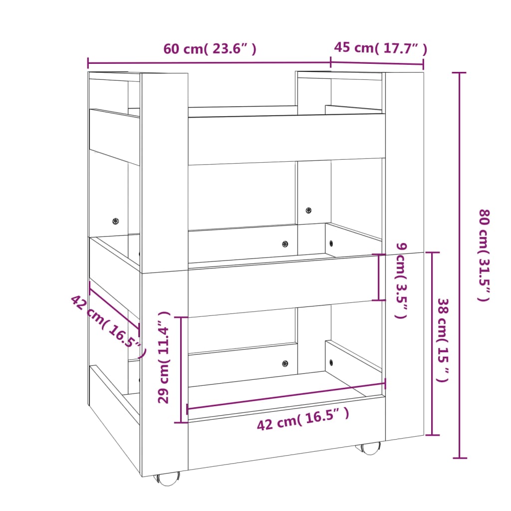 Keittiövaunu betoninharmaa 60x45x80 cm tekninen puu - Sisustajankoti.fi