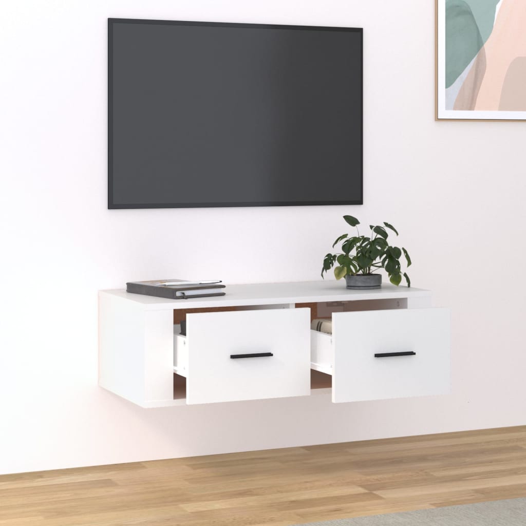 Seinäkiinnitettävä TV-taso valkoinen 80x36x25 cm tekninen puu - Sisustajankoti.fi