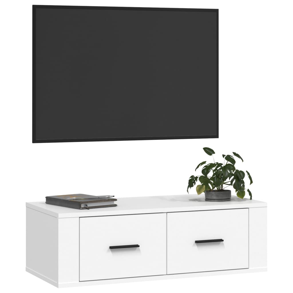 Seinäkiinnitettävä TV-taso valkoinen 80x36x25 cm tekninen puu - Sisustajankoti.fi