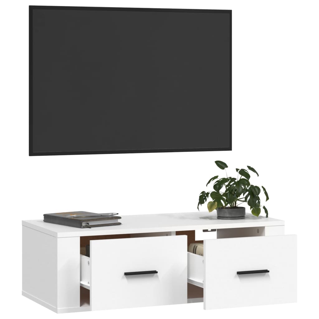 Seinäkiinnitettävä TV-taso valkoinen 80x36x25 cm tekninen puu - Sisustajankoti.fi