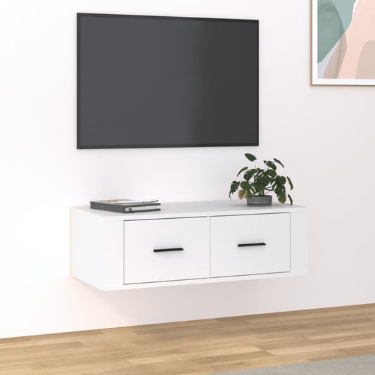 Seinäkiinnitettävä TV-taso valkoinen 80x36x25 cm tekninen puu - Sisustajankoti.fi