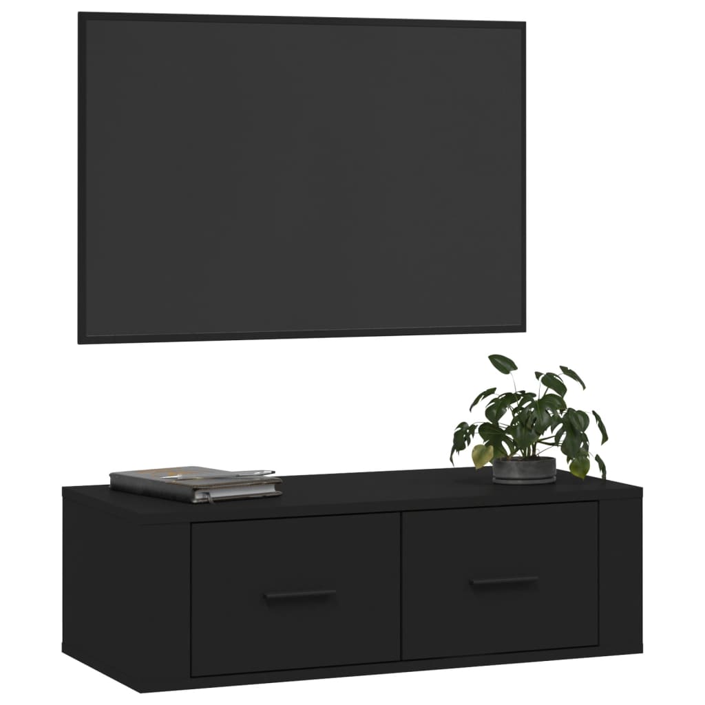 Seinäkiinnitettävä TV-taso musta 80x36x25 cm tekninen puu - Sisustajankoti.fi