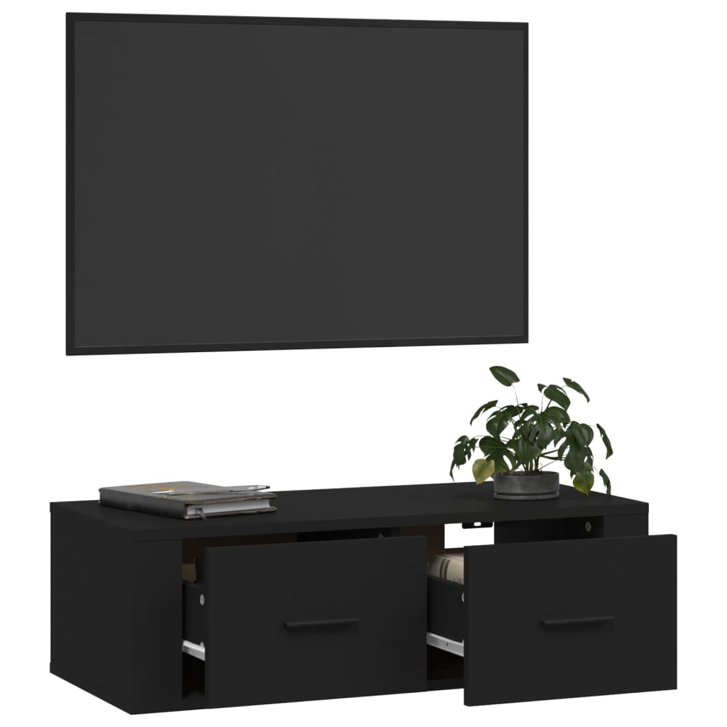 Seinäkiinnitettävä TV-taso musta 80x36x25 cm tekninen puu - Sisustajankoti.fi