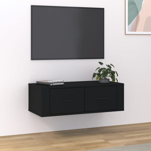 Seinäkiinnitettävä TV-taso musta 80x36x25 cm tekninen puu - Sisustajankoti.fi