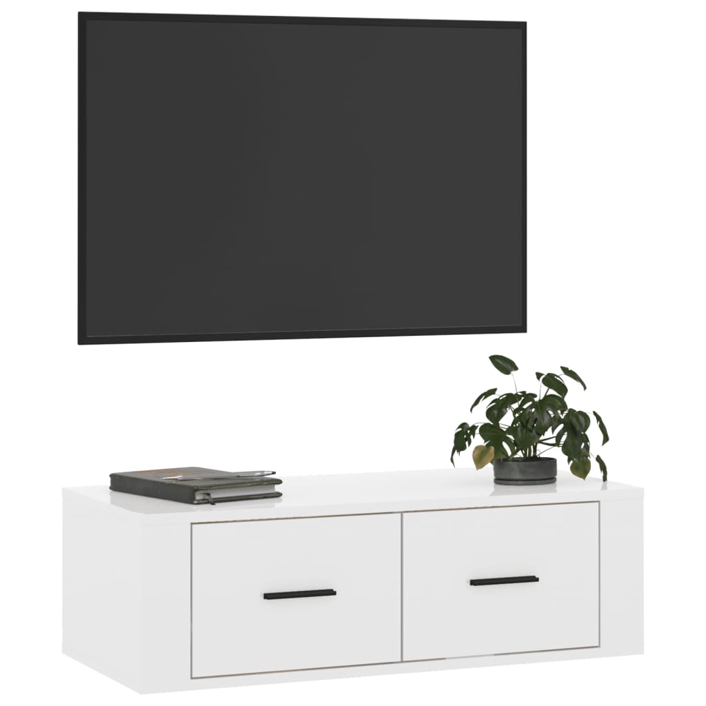 Seinä TV-taso korkeakiilto valkoinen 80x36x25 cm tekninen puu - Sisustajankoti.fi