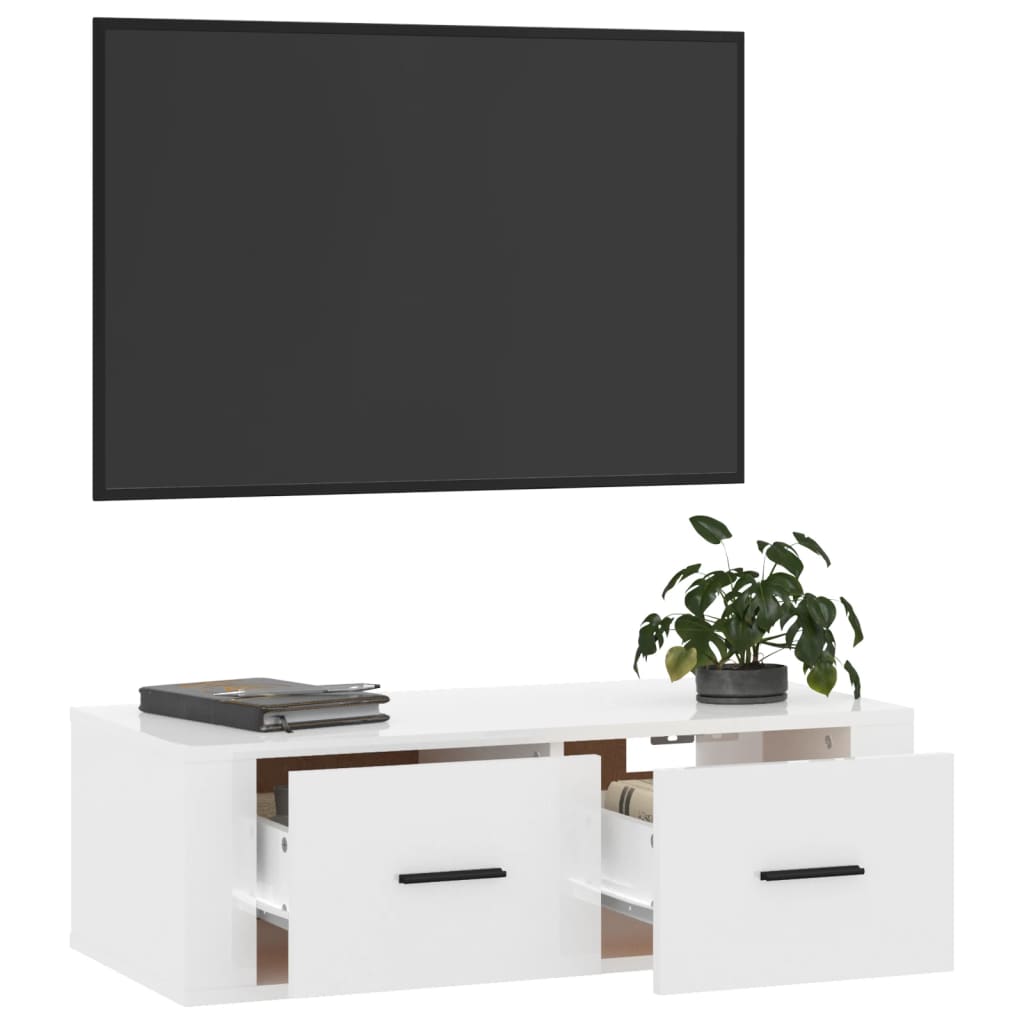Seinä TV-taso korkeakiilto valkoinen 80x36x25 cm tekninen puu - Sisustajankoti.fi