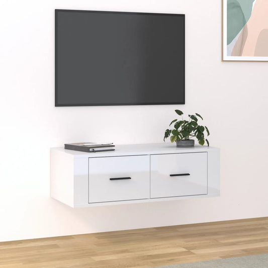 Seinä TV-taso korkeakiilto valkoinen 80x36x25 cm tekninen puu - Sisustajankoti.fi