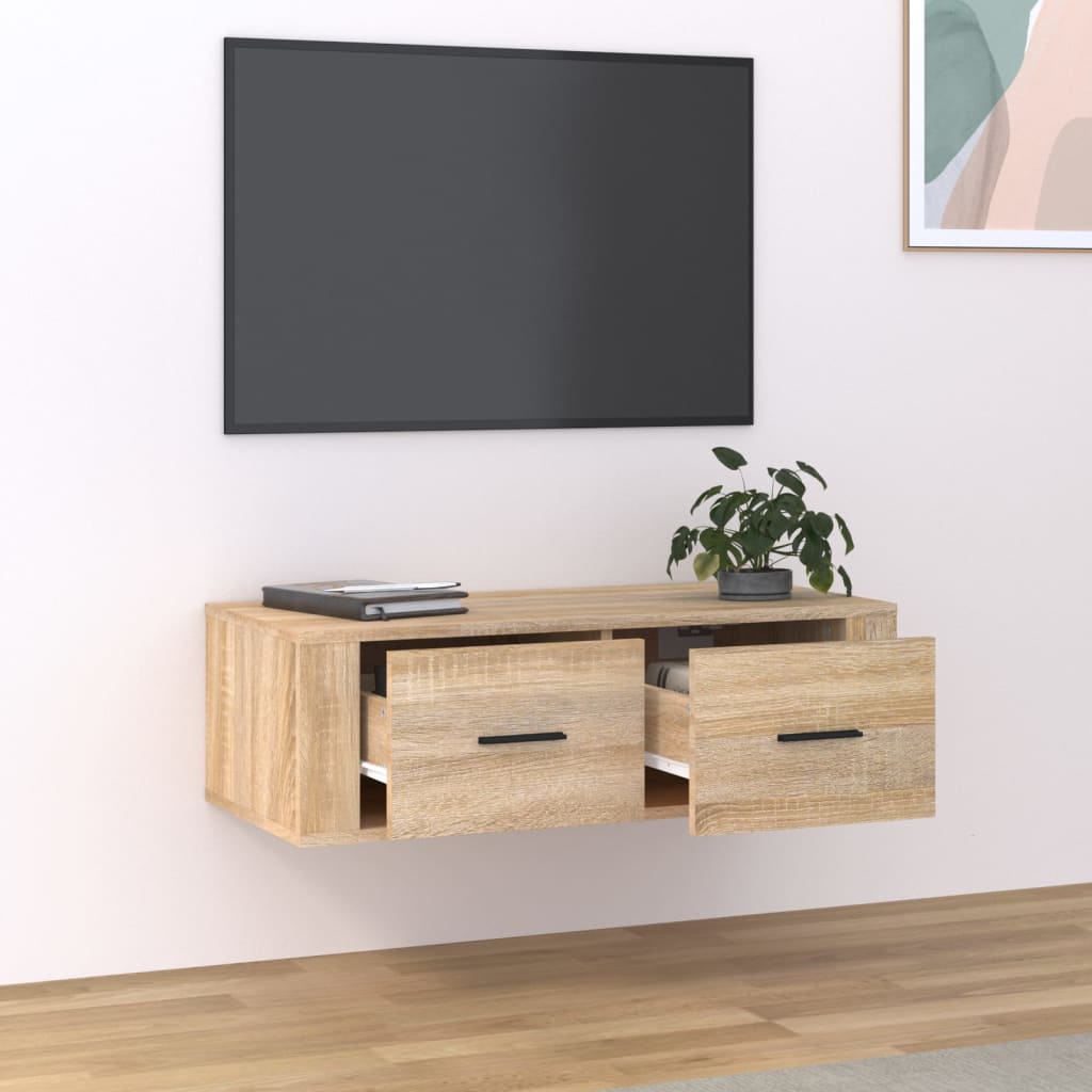 Seinä TV-taso Sonoma-tammi 80x36x25 cm tekninen puu - Sisustajankoti.fi