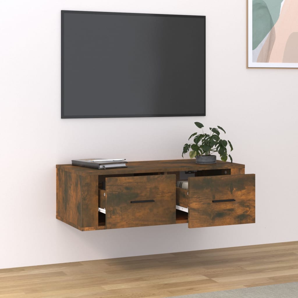 Seinäkiinnitettävä TV-taso savutammi 80x36x25 cm tekninen puu - Sisustajankoti.fi