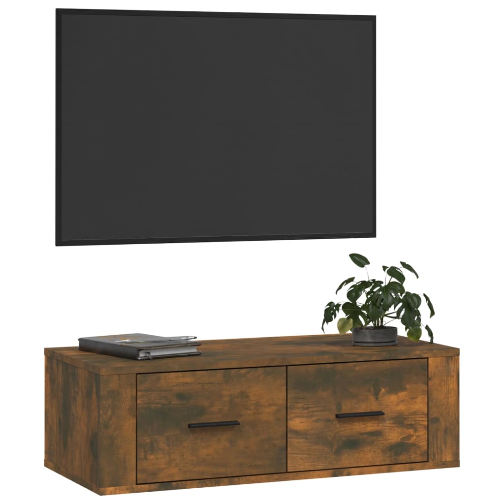 Seinäkiinnitettävä TV-taso savutammi 80x36x25 cm tekninen puu - Sisustajankoti.fi