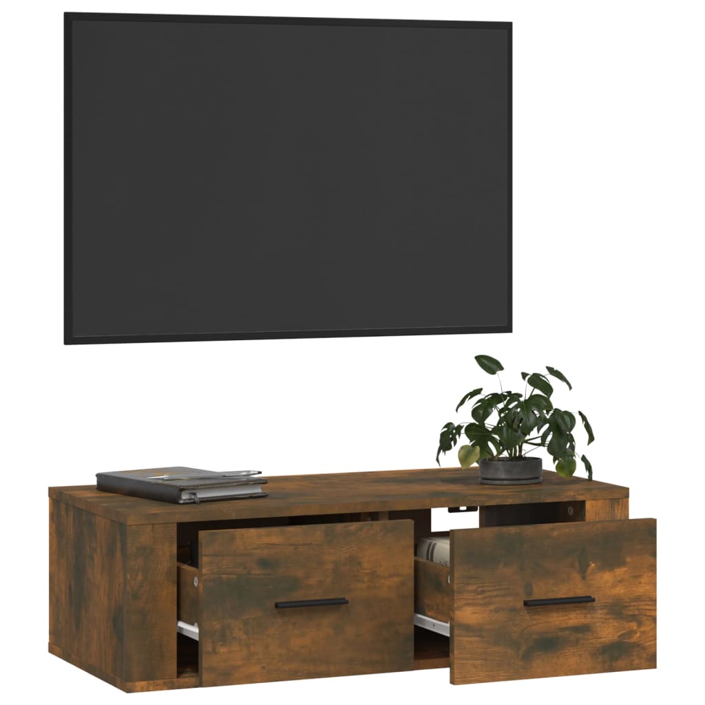 Seinäkiinnitettävä TV-taso savutammi 80x36x25 cm tekninen puu - Sisustajankoti.fi
