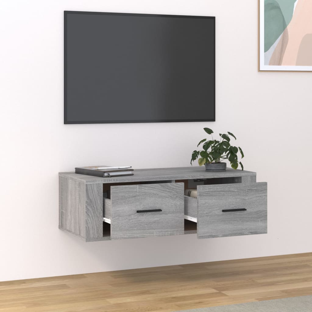 Seinä TV-taso harmaa Sonoma 80x36x25 cm tekninen puu - Sisustajankoti.fi