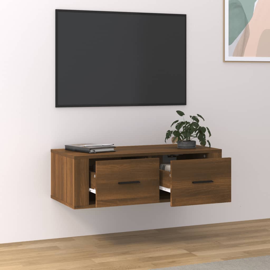 Seinäkiinnitettävä TV-taso rusk. tammi 80x36x25 cm tekninen puu - Sisustajankoti.fi
