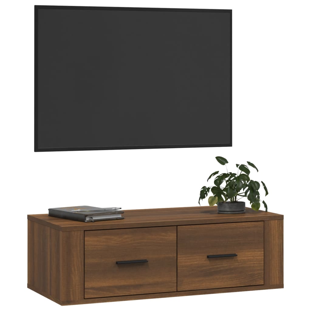 Seinäkiinnitettävä TV-taso rusk. tammi 80x36x25 cm tekninen puu - Sisustajankoti.fi