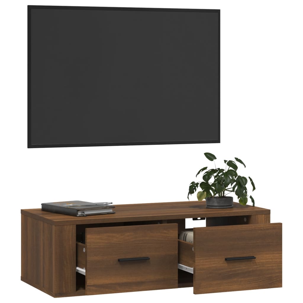 Seinäkiinnitettävä TV-taso rusk. tammi 80x36x25 cm tekninen puu - Sisustajankoti.fi