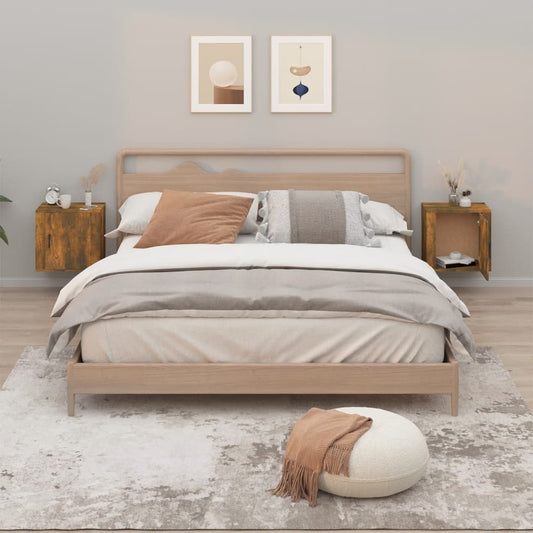 Seinäkiinnitettävät yöpöydät 2 kpl savutammi 50x30x47 cm - Sisustajankoti.fi