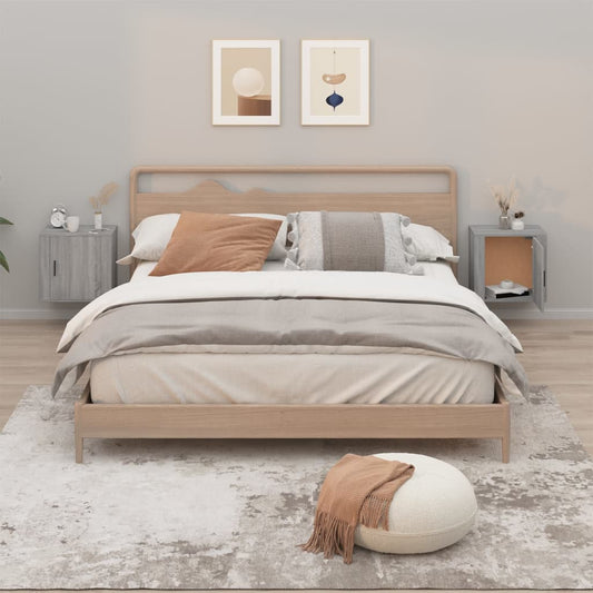 Seinäkiinnitettävät yöpöydät 2 kpl harmaa Sonoma 50x30x47 cm - Sisustajankoti.fi