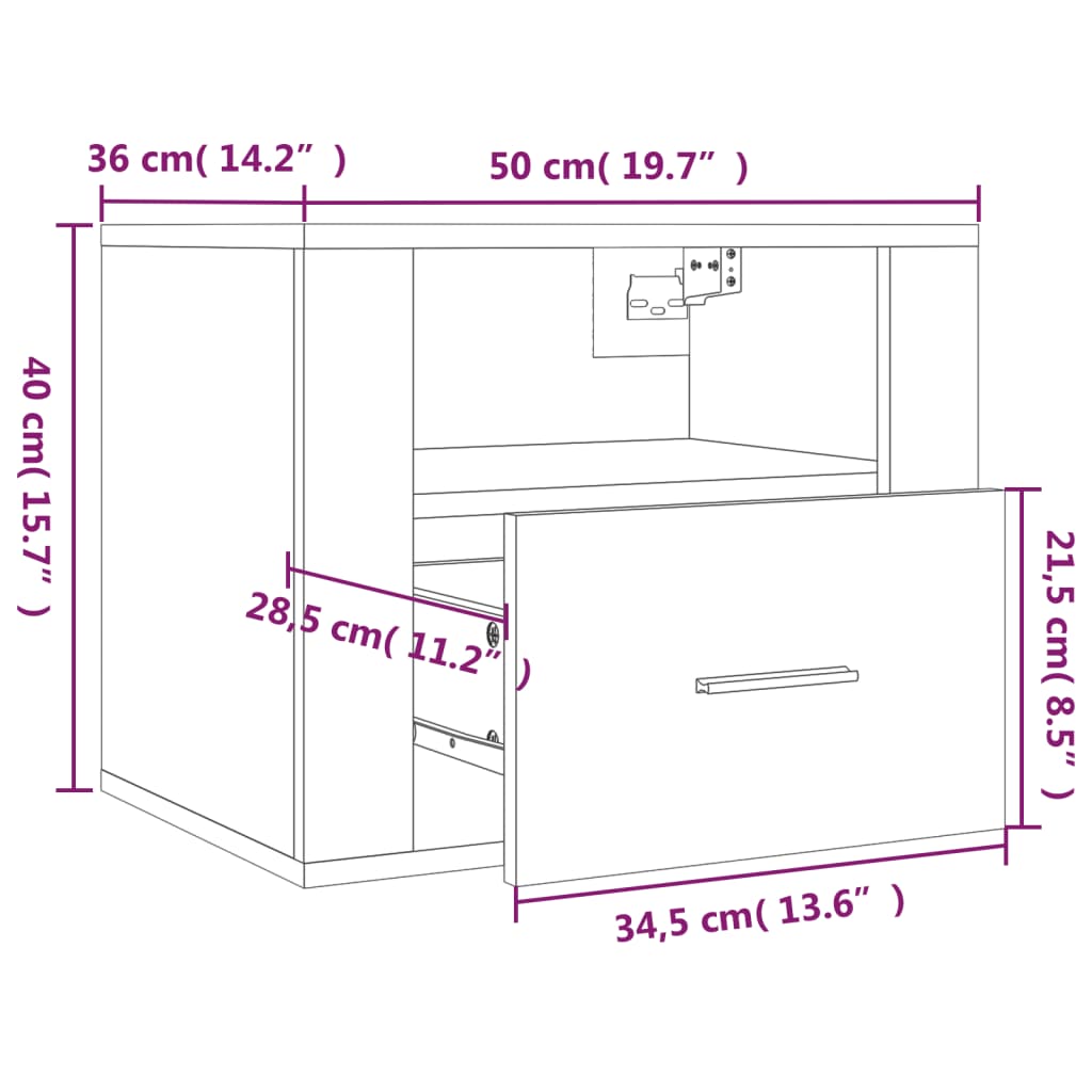 Seinäkiinnitettävät yöpöydät 2 kpl musta 50x36x40 cm - Sisustajankoti.fi