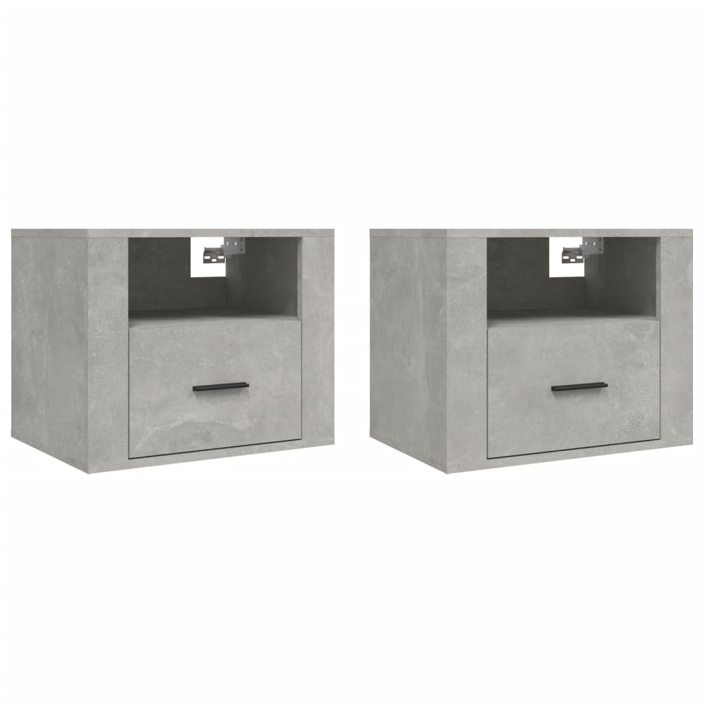 Seinäkiinnitettävät yöpöydät 2 kpl betoninharmaa 50x36x40 cm - Sisustajankoti.fi