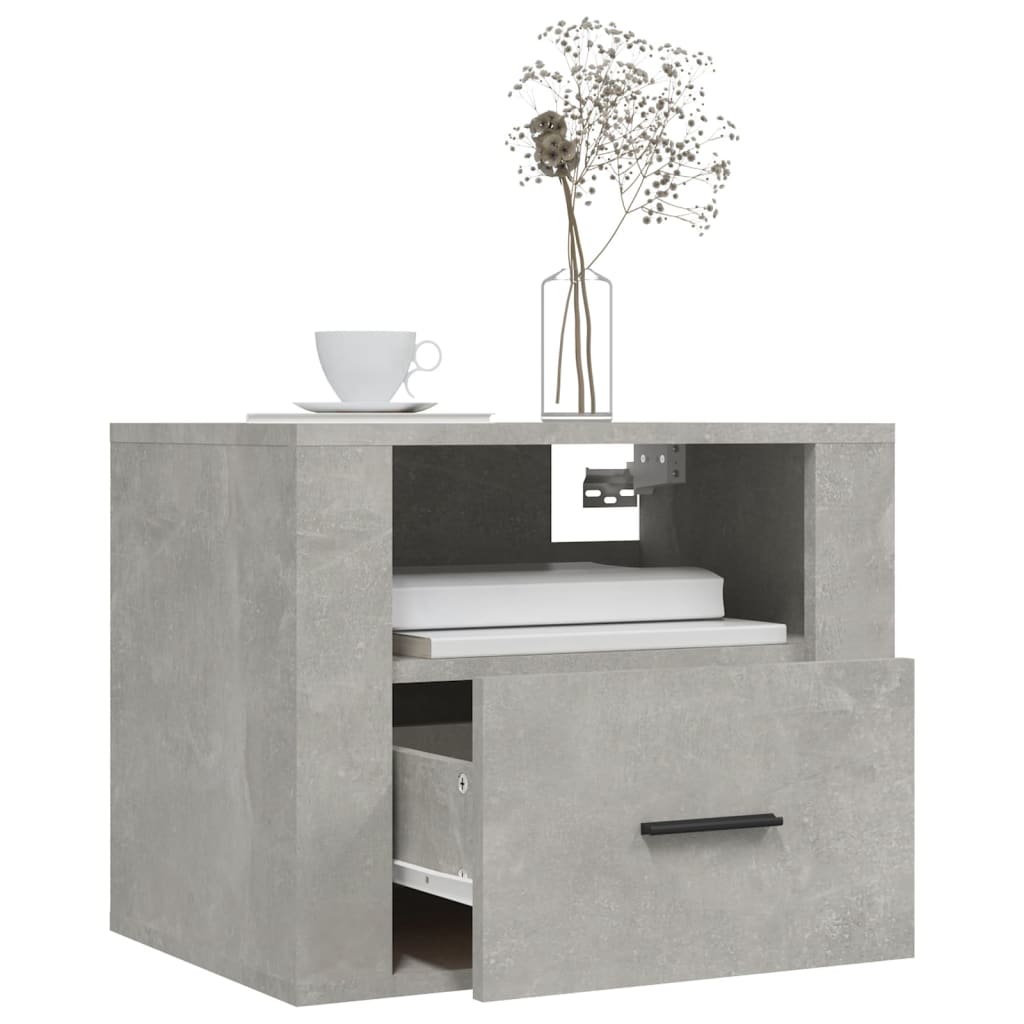 Seinäkiinnitettävät yöpöydät 2 kpl betoninharmaa 50x36x40 cm - Sisustajankoti.fi