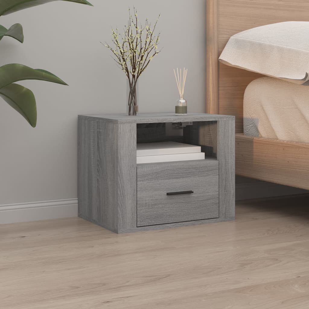 Seinäkiinnitettävät yöpöydät 2 kpl harmaa Sonoma 50x36x40 cm - Sisustajankoti.fi
