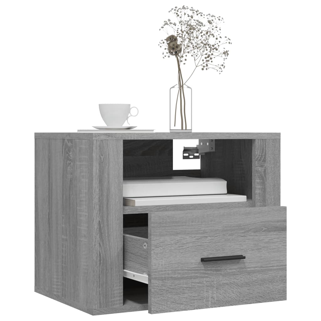 Seinäkiinnitettävät yöpöydät 2 kpl harmaa Sonoma 50x36x40 cm - Sisustajankoti.fi