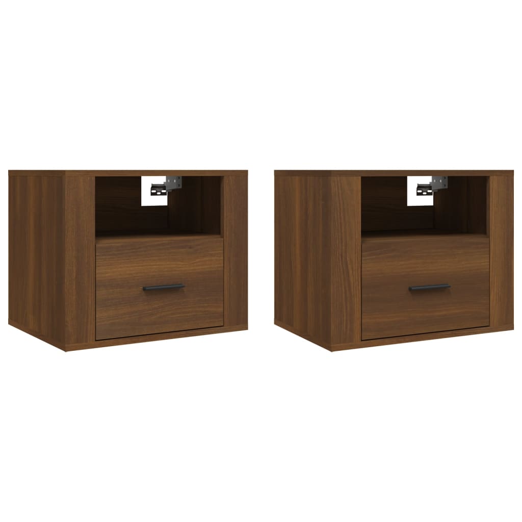 Seinäkiinnitettävät yöpöydät 2 kpl ruskea tammi 50x36x40 cm - Sisustajankoti.fi