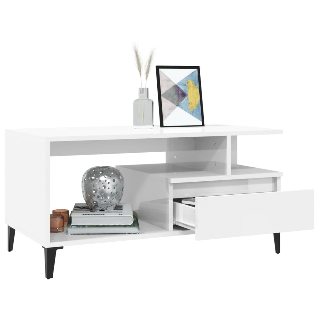 Sohvapöytä korkeakiilto valkoinen 90x49x45 cm tekninen puu - Sisustajankoti.fi