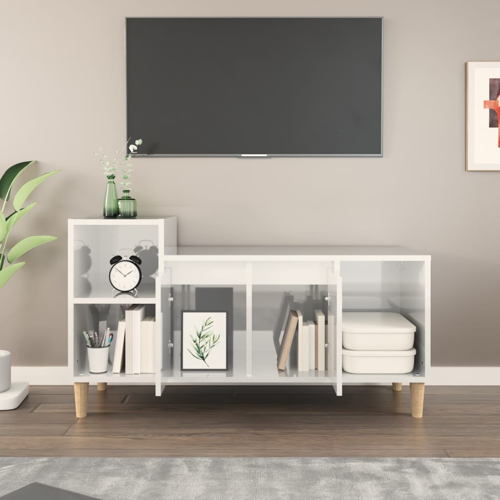 TV-taso korkeakiilto valkoinen 100x35x55 cm tekninen puu - Sisustajankoti.fi