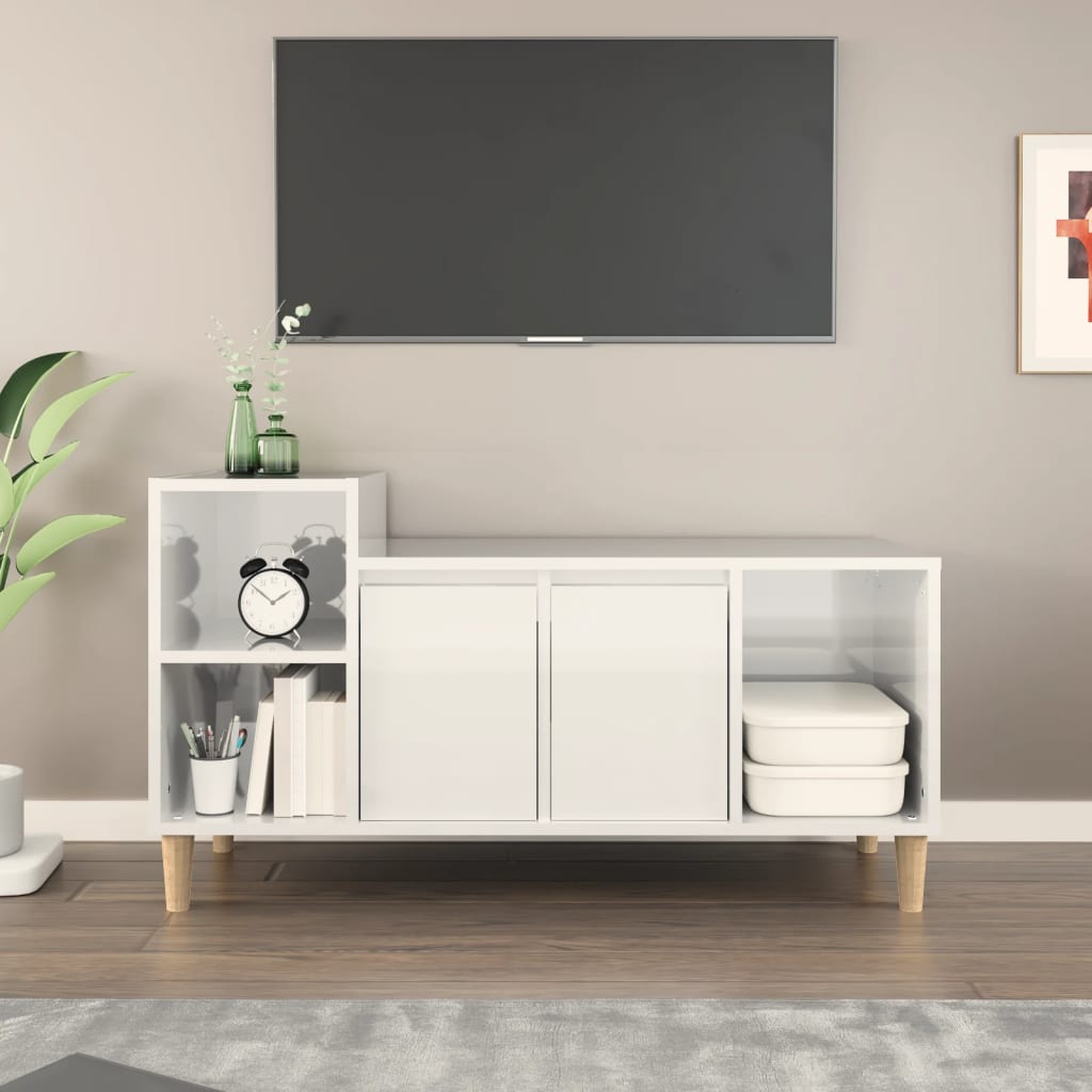 TV-taso korkeakiilto valkoinen 100x35x55 cm tekninen puu - Sisustajankoti.fi