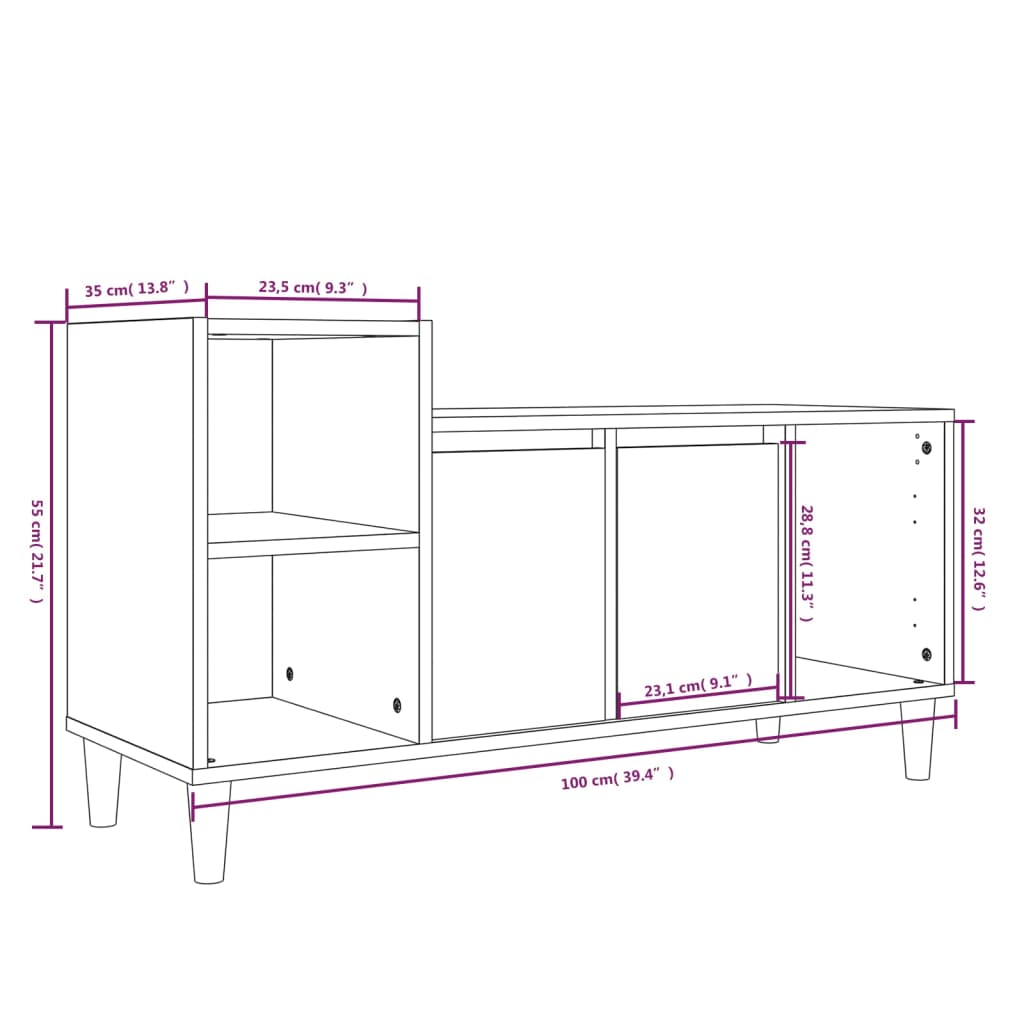 TV-taso ruskea tammi 100x35x55 cm tekninen puu - Sisustajankoti.fi