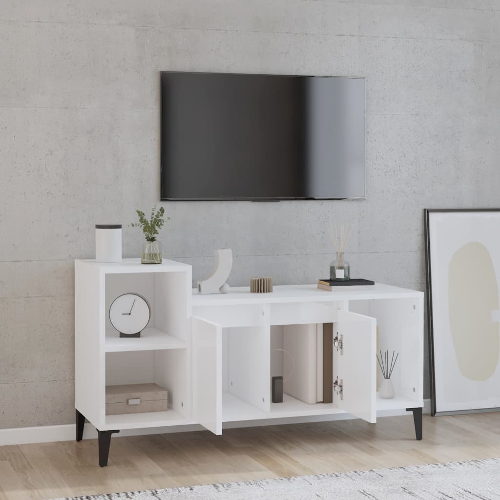 TV-taso korkeakiilto valkoinen 100x35x55 cm tekninen puu - Sisustajankoti.fi