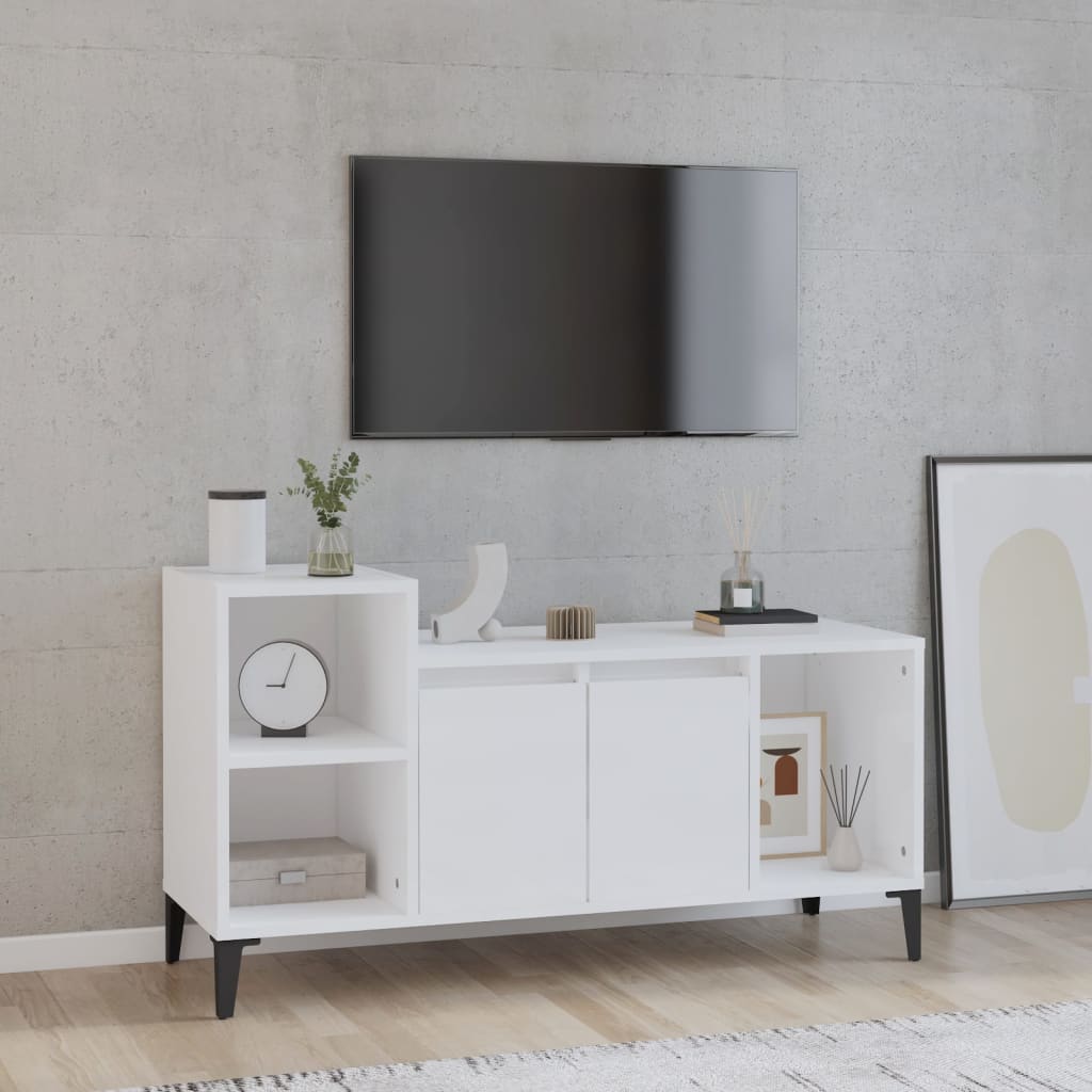 TV-taso korkeakiilto valkoinen 100x35x55 cm tekninen puu - Sisustajankoti.fi
