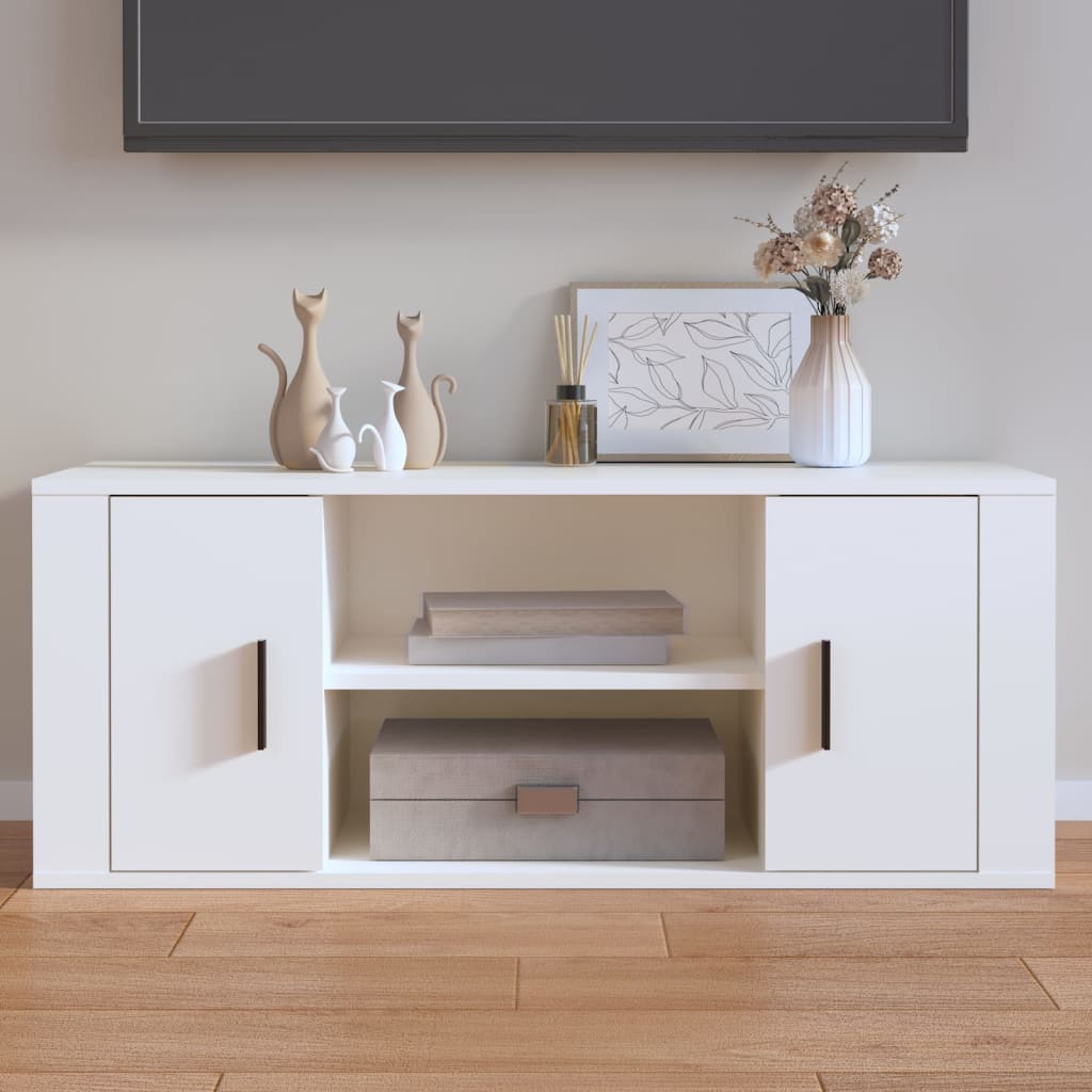 TV-taso valkoinen 100x35x40 cm tekninen puu - Sisustajankoti.fi