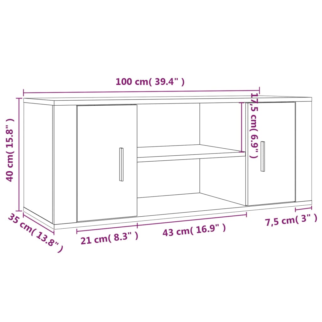 TV-taso ruskea tammi 100x35x40 cm tekninen puu - Sisustajankoti.fi
