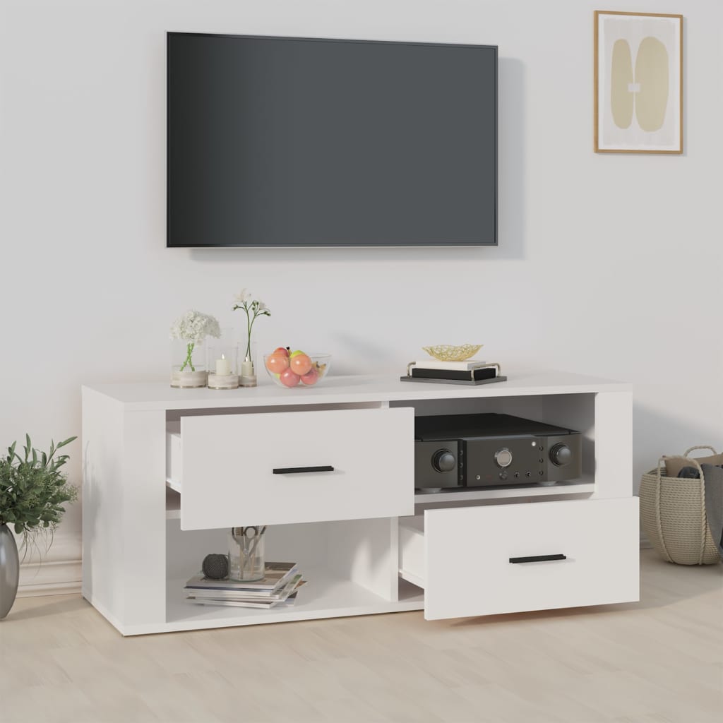 TV-taso valkoinen 100x35x40 cm tekninen puu - Sisustajankoti.fi
