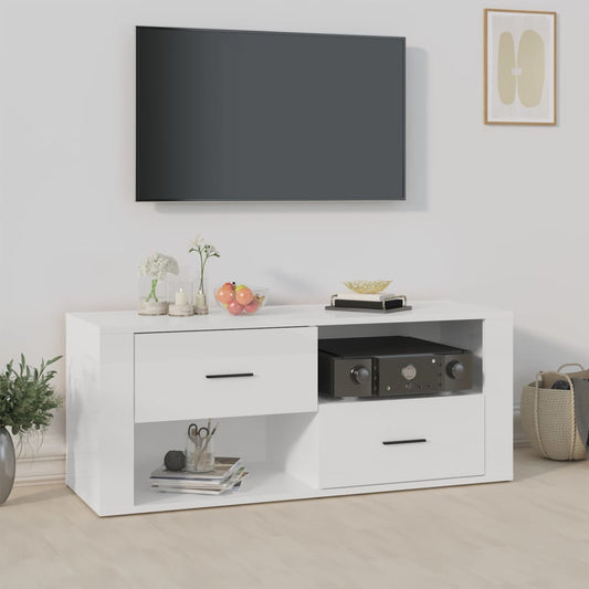 TV-taso korkeakiilto valkoinen 100x35x40 cm tekninen puu - Sisustajankoti.fi