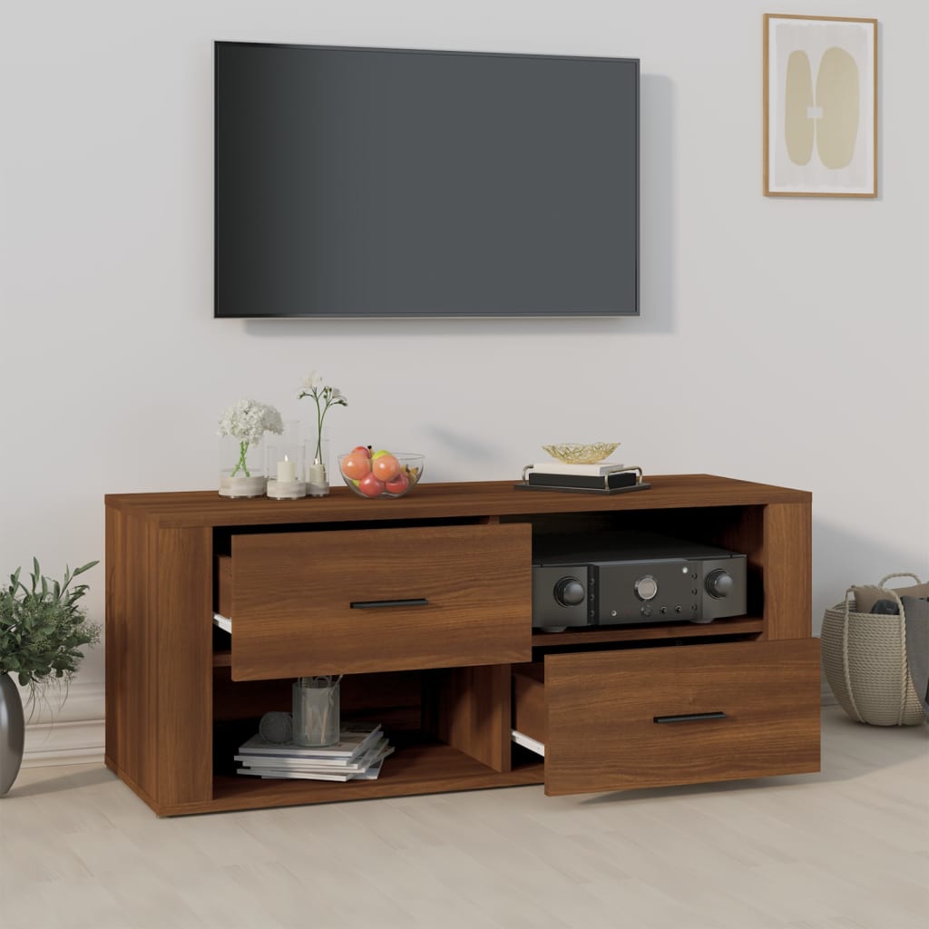 TV-taso ruskea tammi 100x35x40 cm tekninen puu - Sisustajankoti.fi
