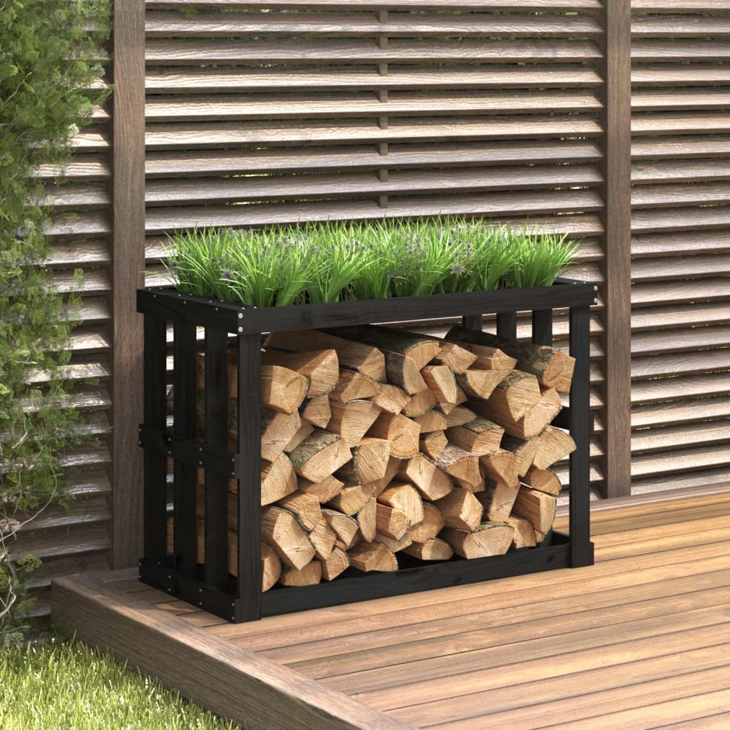 Polttopuuteline ulos musta 108x52x74 cm täysi mänty - Sisustajankoti.fi