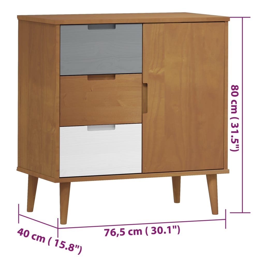 Sivupöytä MOLDE ruskea 76,5x40x80 cm täysi mänty - Sisustajankoti.fi