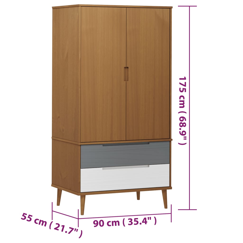 Vaatekaappi MOLDE ruskea 90x55x175 cm täysi mänty - Sisustajankoti.fi