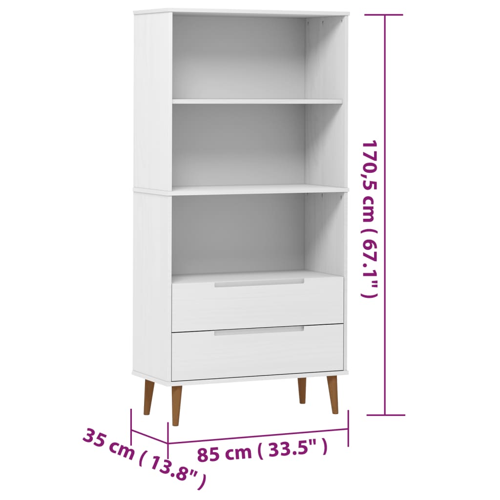 Kirjahylly MOLDE valkoinen 85x35x170,5 cm täysi mänty - Sisustajankoti.fi