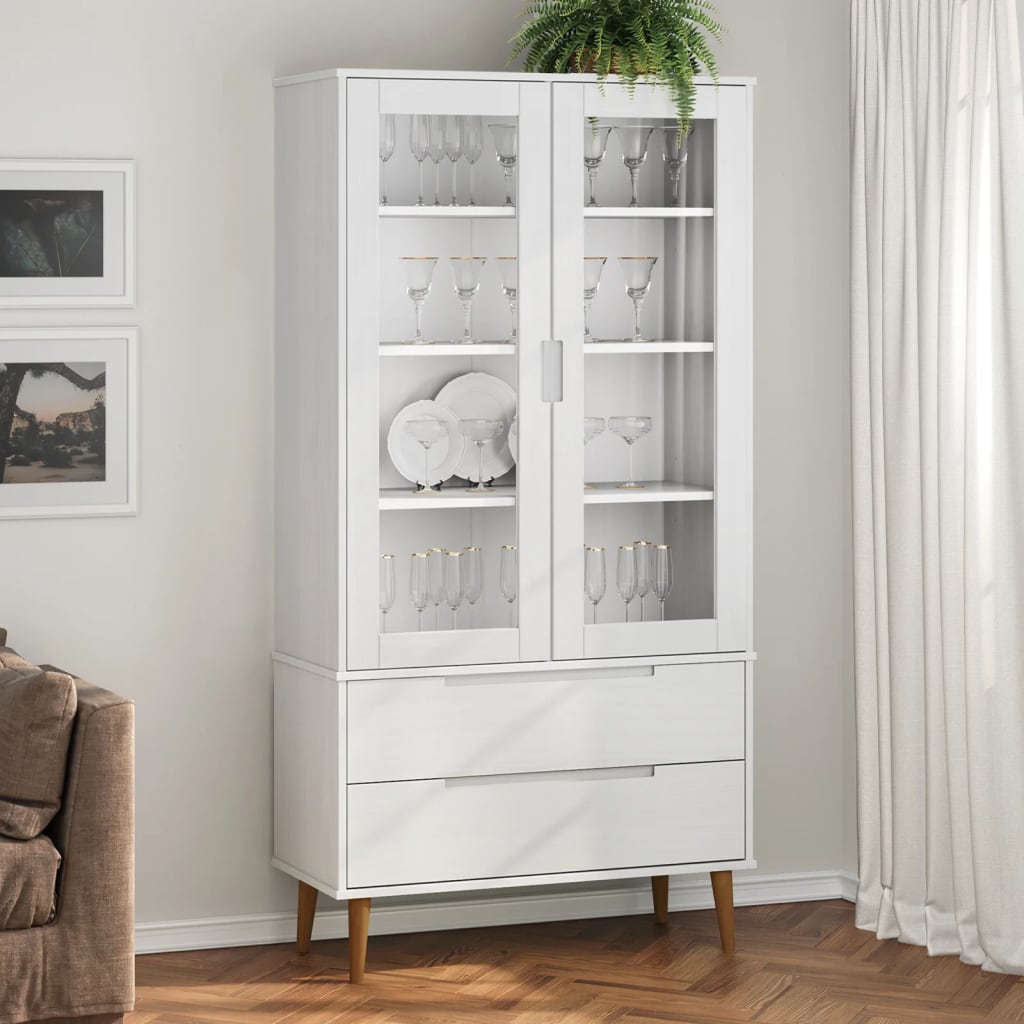 Lasikaappi MOLDE valkoinen 90x35x175 cm täysi mänty - Sisustajankoti.fi