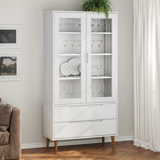 Lasikaappi MOLDE valkoinen 90x35x175 cm täysi mänty - Sisustajankoti.fi