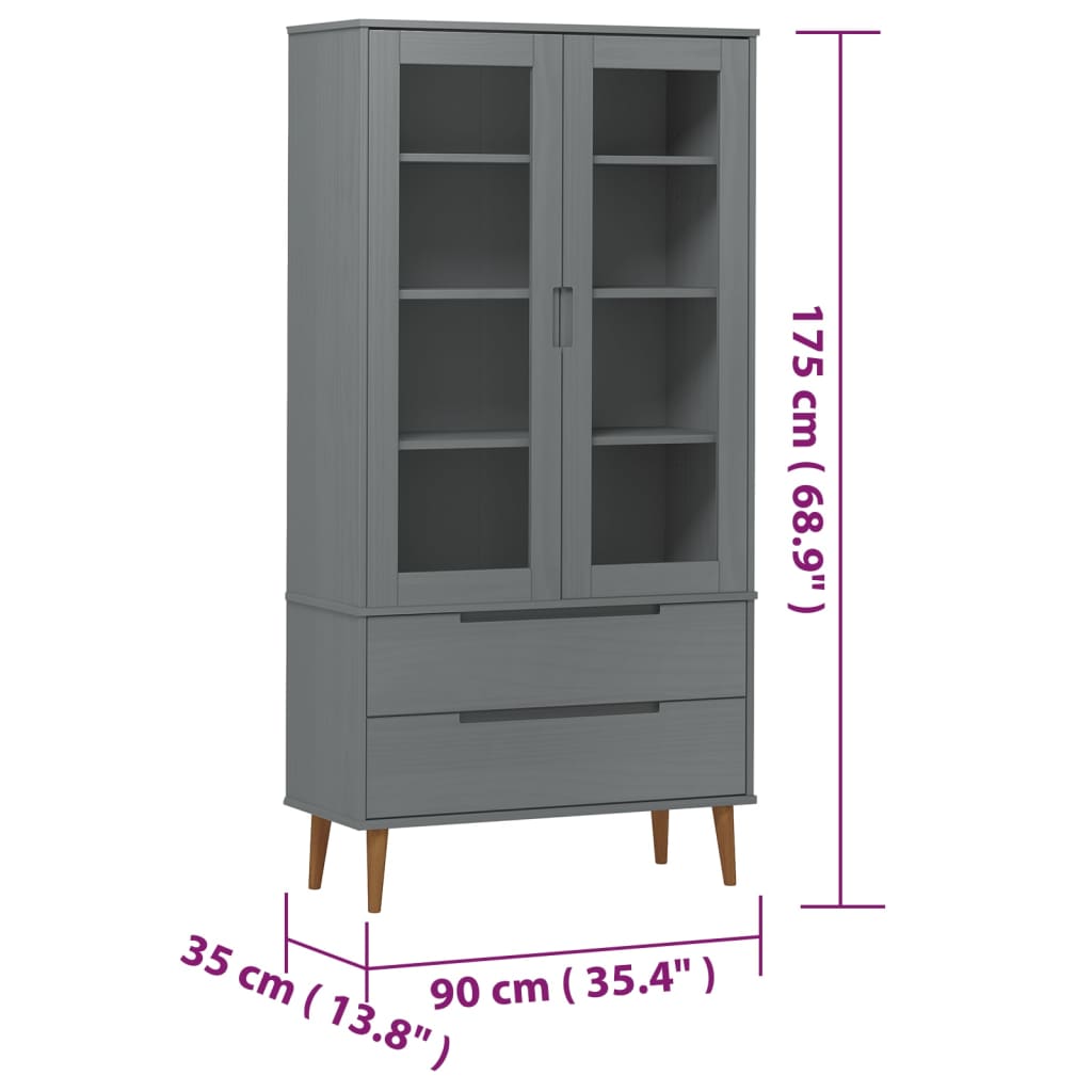 Lasikaappi MOLDE harmaa 90x35x175 cm täysi mänty - Sisustajankoti.fi