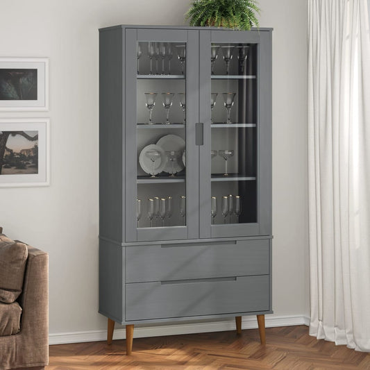 Lasikaappi MOLDE harmaa 90x35x175 cm täysi mänty - Sisustajankoti.fi